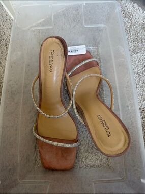 Tony Bianco pink Suede Slide heels with Rhinestone Straps